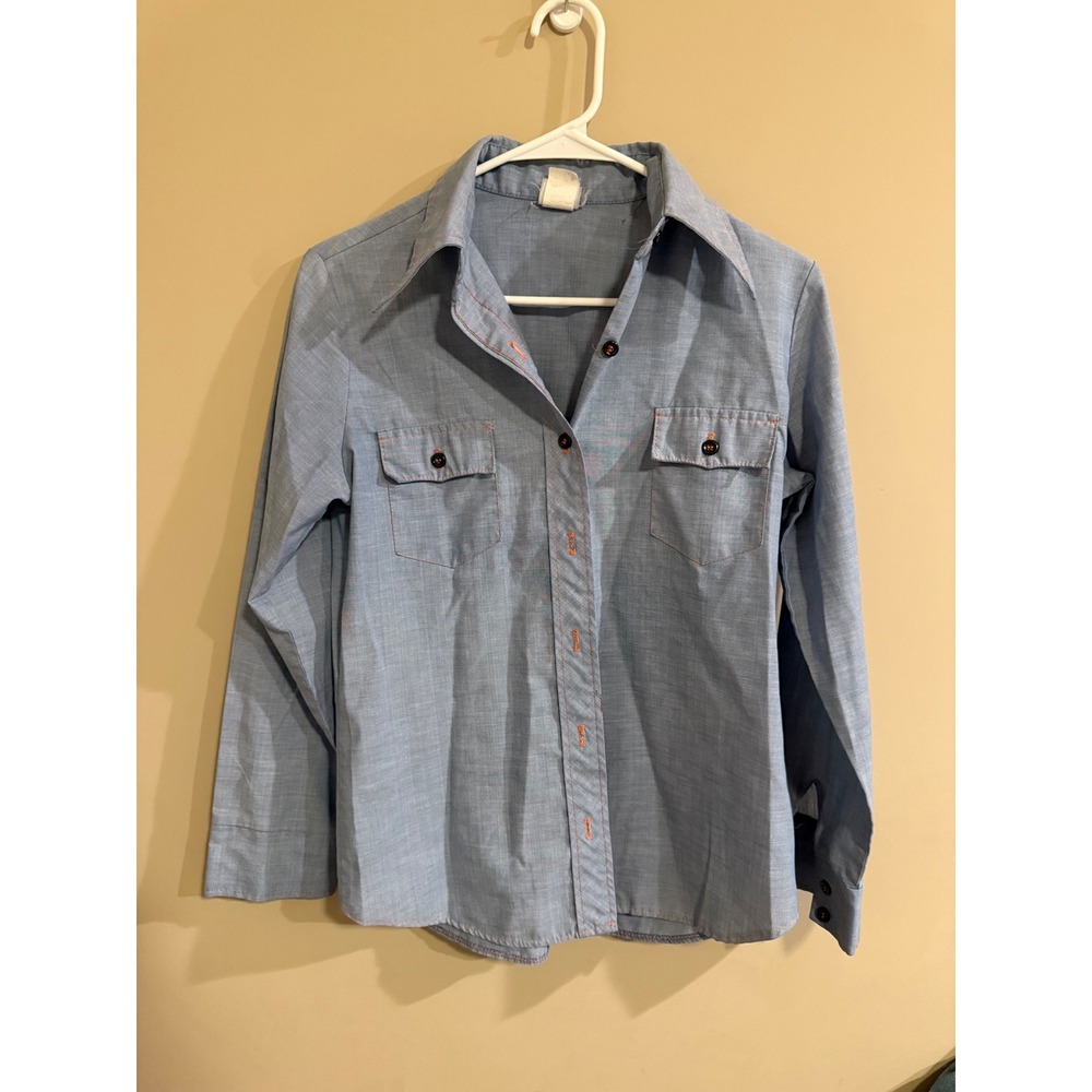 JCPenney Fashions Vintage Blue Chambray Button Up Shirt Women Size Medium